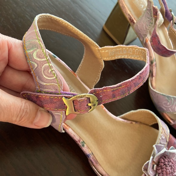 Spring Step L’Artiste Collection Lilac Floral Heel Sandal Sz 42 10-10.5 - Picture 3 of 10